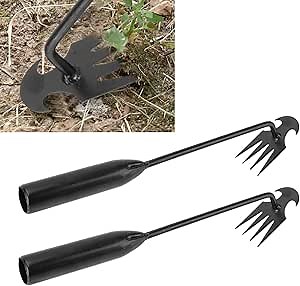 2-Pack Weed Puller Tool - Professional 4 Prong Weeding Tool for Garden/Lawn/Backyard/Farm, Manganese Steel Uprooting Weed Pulling Tool