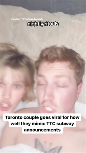 A Toronto couple is going viral for how well they mimic TTC subway announcements https://nowtoronto.com/lifestyle/a-toronto-couple-is-going-viral-for-how-well-they-mimic-ttc-subway-announcements-its-so-unhinged-and-accurate-it-hurts/ | Now Toronto | Facebook
