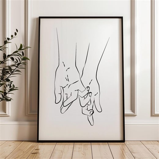 Love Line Art Poster, Minimal Couple Hands Wall Art
