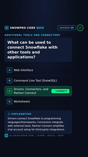 SnowPro Core Quiz #029 | Snowflake connectors