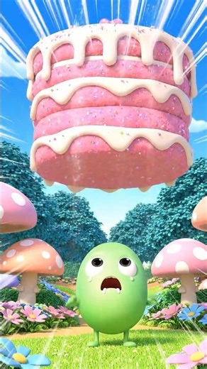 Cute Bean Character Gets Crushed by a Giant Cake