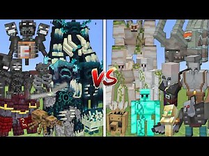 ALL MUTANT WITHER SKELETONS & WARDENS VS ALL MUTANT IRON GOLEMS & PILLAGERS MOBS BATTLE IN MINECRAFT