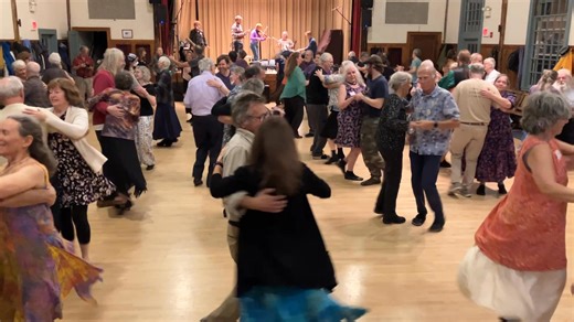 Thank you to everyone who celebrated Tony Parkes's Lifetime Contribution Award with us last weekend! More video from the day will be available soon. 🎤: Lisa Greenleaf 🎵: Stove Dragon 🎥: David Millstone . . . [Video description: the view from the back of a dance hall, with many dancers dancing "Shadrack's Delight" by Tony Parkes once though. A four-person band and the caller are on the stage in the background.] [Audio description: the New England dance band Stove Dragon (mandolin, fiddle, guit