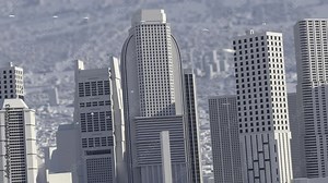 big city of the future. animation of city buildings with smooth camera zoom