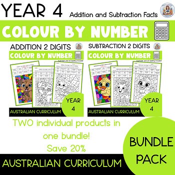 Color By Number Maths Bundle Two Digits No Regrouping Printable 4th Grade