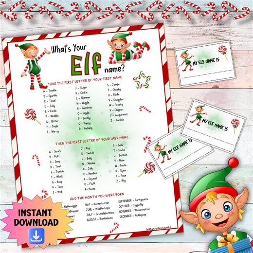 Whats Your Elf Name Christmas Game, Fun Name Generator Activity, Printable Holiday Funny Name Tags, Xmas Party Instant Download, Elves Game - Etsy UK