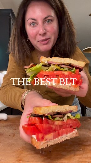 THE BEST BLT 🥓 🍅 🥬 I’m sorry but if tomato juice isn’t running down your hand as you eat a BLT, you’re doing it wrong. 😂 Heirloom tomato SZN is my favorite, and here’s how I make my BLT. How do you make yours?! Let me know in the comments! 1) pan fry bacon 2) Sourdough slices toasted in bacon grease Mayo. 3) dress chopped romaine lettuce in lemon juice evoo flaky salt and pepper 4) heirloom tomato slices also sprinkled with flaky salt pepper 5) sourdough slices slathered in the perfect ratio