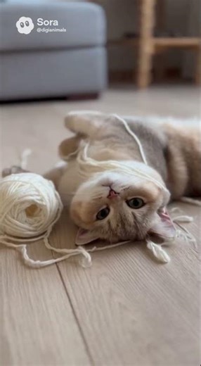 Yarn Tangle Trap: Helpless Cat Lies Belly-Up, Begging the Camera for Rescue!