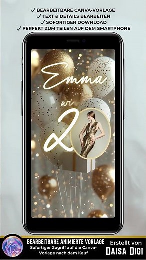 Animierte Geburtstagseinladung Gold | Elegante Canva Video Einladung