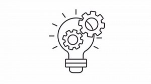 Lightbulb idea line animation. Inspiration animated icon. Innovation processing, gears rotating. Black illustration on white background. HD video with alpha channel. Motion graphic