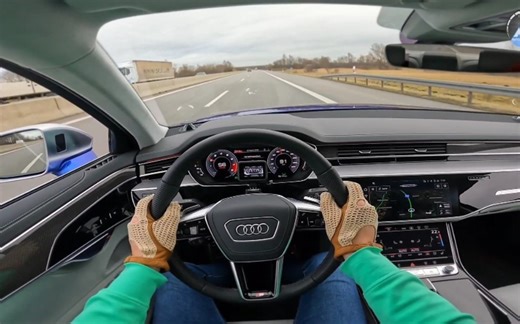 2022款 奥迪 S8 4.0T v8 571马力 第一人称视角开车 德国不限速高速性能测试