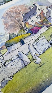 Tissington, Derbyshire.🪿 I used to really dislike using masking fluid and would always avoid using it if possible. I started using it again a while ago and now I actually love it. Sometimes I find I’m using it when I don’t even need to 😅…Like in this example. But it only took literally a minute to do and ensured I could get a clean wash for the grass. Do any other geeks feel disproportionately positive about making fluid or just me? 🤓 7x7” on @archespapers. | Matty Burnham Art