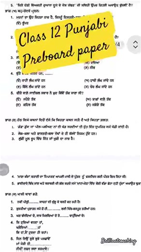 PSEB Class 12 Punjabi Preboard Paper #pseb #trending #education#exam #preboards#shorts #preboardexam