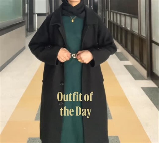 Rabia Amjad on Instagram: "fit check? . : [exams, ootd, outfit of the day, modest, hijabi girl, content creator, winter fashion, heart belt, long coats, bodycon, trending]"