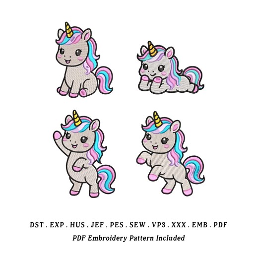 Cute Unicorn Embroidery Designs Bundle, EMB Included – Instant Download - Etsy