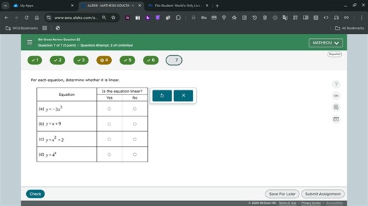For each equation, determine whether it is linear.  | Equation ... | Filo