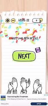 Brain test tricky puzzles level 22 solution or Walkthrough