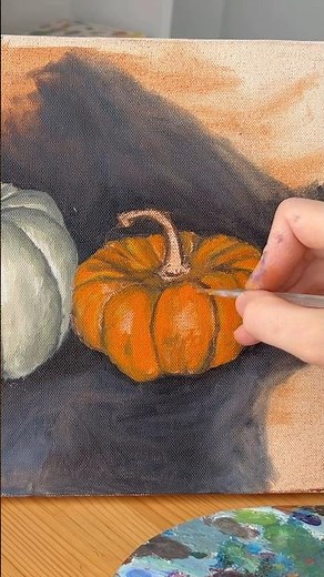 Spooky Season Art! 👻 Painting a Pumpkin in Oils (Part 2) #Shorts