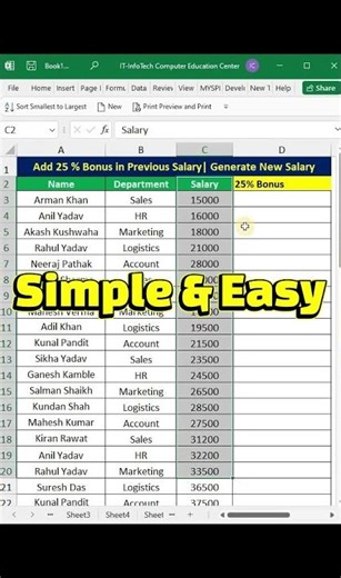 how to add bonus in excel#excel #viral #reels #exceltutorial #shorts #excelshorts #youtubeshorts