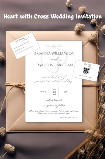 Heart With Cross Wedding Invitation Bundle - Etsy