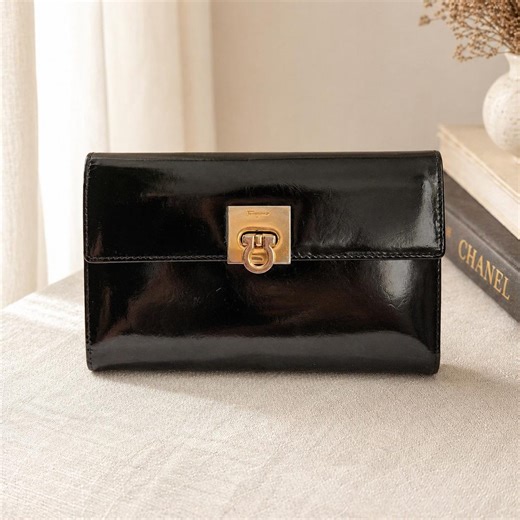 Salvatore Ferragamo Vintage Patent Leather Wallet | Black Gancini Clasp | Italian Luxury - Etsy