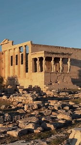 A stunning view of the south porch of the Erechtheion, featuring the Caryatids, bathed in the warm glow of sunset on the Acropolis in Athens. #acropolis #erechtheion #acropolisview #athens #Atenas #athensgreece credit @andythericci | Greece Is Really Cool