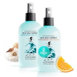 2-in-1 Texturizing Sea Salt Spray for Men, Women - Beach Waves & Curly Hair Spray Extra Hold, Low-Shine - Hair Volumizer for Fine Hair - Travel Hairspray for Women & Men - 16 Fl Oz, 2 Pack