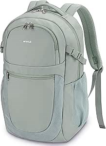 ECOHUB Travel Backpack for Women, 17.3 inch Suspended Laptop Backpack, Fashion Water-Resistant College Computer Bookbag, 28L Personal Item Bag with 12 Pockets for Causal, Work, Green