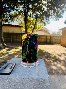 Floral Stained Glass Effect Flameless Candle With Remote - Etsy
