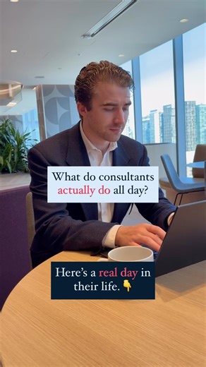 Constantin | Consulting Career Coach on Instagram: "A consultant’s day changes constantly — but here’s what most days actually look like: Consultants start their morning with team check-ins, going over priorities, deadlines, and what each person needs to deliver. From there, the day can go in a few directions depending on the project stage. If it’s a client-facing day: They’re at the client’s office interviewing employees, running workshops, gathering data, or presenting early insights to direct