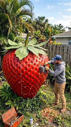 Building a 7-Star Luxury Bedroom Inside a Giant Strawberry! 🍓🛋️ #shorts
