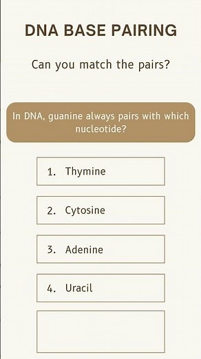 Biology MCQ: In DNA, guanine always pairs with which nucleotide? ‪@Diarasacademy‬