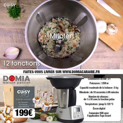 🎄 En voilà une belle 𝗜𝗗𝗘́𝗘 𝗖𝗔𝗗𝗘𝗔𝗨 à mettre sous le sapin ! Le 𝗖𝗨𝗜𝗦𝗬 𝗖𝗛𝗘𝗙, votre nouveau 𝗥𝗢𝗕𝗢𝗧 𝗖𝗨𝗜𝗦𝗘𝗨𝗥 𝗖𝗢𝗡𝗡𝗘𝗖𝗧𝗘́ vous attend en magasin et sur l'application mobile Domia ou www.domiacraibe.fr 🎅🏽 𝗙𝗔𝗜𝗧𝗘𝗦-𝗩𝗢𝗨𝗦 𝗟𝗜𝗩𝗥𝗘𝗥 𝗦𝗨𝗥 WWW.DOMIACRAIBE.FR 💳 Possibilité de paiement en 4X par CB 😉 ✅ 12 fonctions : Peser, mixer, mélanger, hacher, pétrir, cuire à la vapeur, rissoler, émulsionner, mijoter, fondre, moudre, piler ✅ Programme nettoyage intégré 