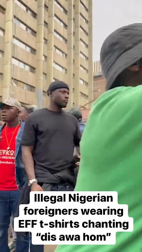 250K views · 2.5K reactions | Illegal Nigerian foreigners wearing EFF t-shirts chanting “dis awa hom” as they are fighting to violate Johannesburg bylaws with the aid of anti-South African organisations, SERI and with the help of EFF. | Psaflive News | Facebook