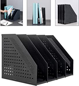 deli Magazine File Holder, Collapsible Desk File Organizer for Office Organization and Storage with 4 Vertical Compartments