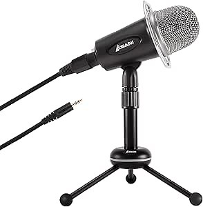 Condenser Microphone for Computer with Tripod Mic Stand, Plug and Play on Windows, Mac, iPhone and Android, 3.5mm Desktop Microphone for YouTube, Podcast, Streaming, Gaming, Recording, Conferencing