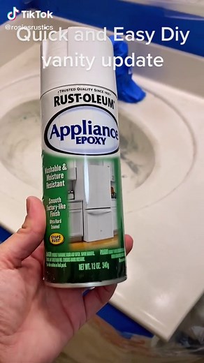 Quick and Easy bathroom vanity using @rustoleumbrands #makeover #diyproject #easydiy #fyp #paint #beforeandafter #viral #diyhack #hack #bathroom #diy