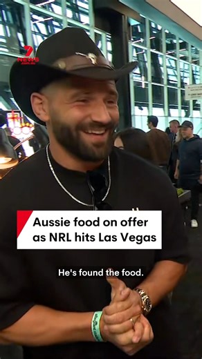 As footy fans flock to Las Vegas for this weekend's NRL season opener, our reporter Jelisa Apps is tirelessly investigating the range of food on offer to make Aussies feel right at home. Former Panthers and Rabbitohs winger Josh "Sauce" Mansour is along for the ride, finding one big problem with the pies and sausage rolls. #nrl #rugbyleague #vegas #lasvegas #aussiefood | 7NEWS Sydney