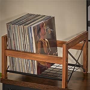 X-cosrack Vinyl Record Holder – 1 Pack Only – Fits 7"–12" Albums, Holds 50–100 Records, DVDs, or CDs – Modern Wooden Storage Stand, File Organizer Rack, Brown
