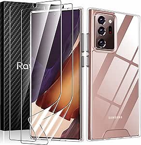 Rayboen for Samsung Galaxy Note 20 Ultra Case with 2X Soft Screen Protector, Anti-Scratch Transparent Hard PC Back Crystal Clear Flexible Shockproof Protection Phone Cover for Note 20 Ultra 5G