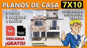 Diseño para CASA de 7 x 10 🏡 | descargar planos 🔽 - Plano 3D