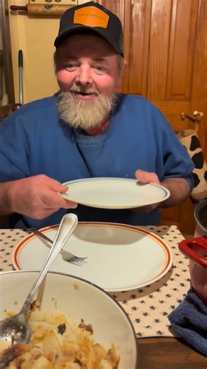 My happy guy, soup beans & pork,, fried potatoes, kilt lettuce with green onions and bacon, cornbread and sliced onions and pickled beets,,, it’s a man’s meal | Paula Blevins