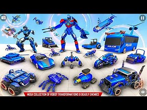 Flying Police Bus Robot: Lion Robot Car Game 2023 - Android iOS Gameplay