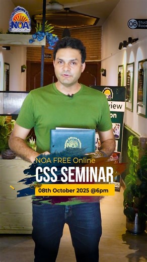 NOA|Last Batch CSS2026|Free Webinar *8th October, 2025 (Wednesday)* National Officer Academy's offers *Free Online Seminar for Screening & Written Preparation- CSS 2026 at 6:00pm to 9:00pm by Sir Ali Khan(Addl Commissioner)* live at ZOOM ID:89978430379 or click Zoom Link: https://us06web.zoom.us/j/89978430379 *Complete 4.5 Months Online & On Campus Course covering Screening Test, Compulsory and Optional Subjects Including Mock Examination* Register NOW *For Free Registration:*👇 https://lms.noac