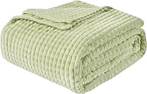EMME Fleece Throw Blanket Luxury Flannel for Couch Bed Sofa Chair, Soft, Plush, Warm and Cozy Blanket with Geometric Grid Design (Sage Green, 60'' x 80'')