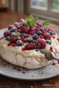 🍓🍰 Une pavlova aux fruits rouges 🍰🍓 Une meringue croustillante et légère garnie de crème onctueuse et de fruits rouges frais pour un dessert aussi beau que délicieux. | Recettes Faciles