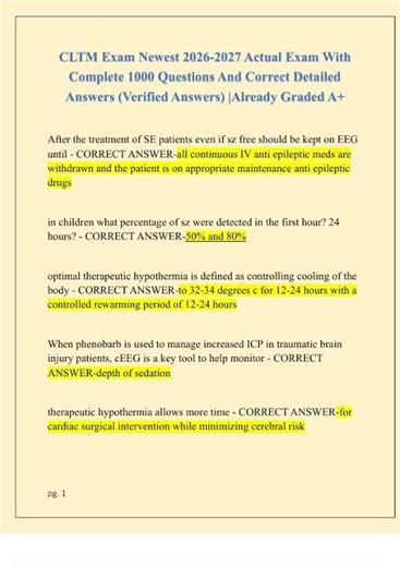 CLTM Exam Newest 2026 2027 Actual Exam With Complete 1000 Questions And Correct Detailed Answers Ver