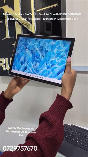 Microsoft Surface Pro 7+ 11th Gen Core i7-1165G716GB RAM 256GB SSD 12.3" PixelSense Touch ksh.78000