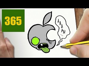 HOW TO DRAW A LOGO APPLE ZOMBIE CUTE, Easy step by step drawing lessons for kids