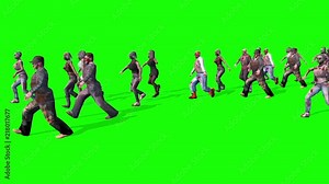 Invasion Zombies Horde Runs Side Green Screen 3D Rendering Animation